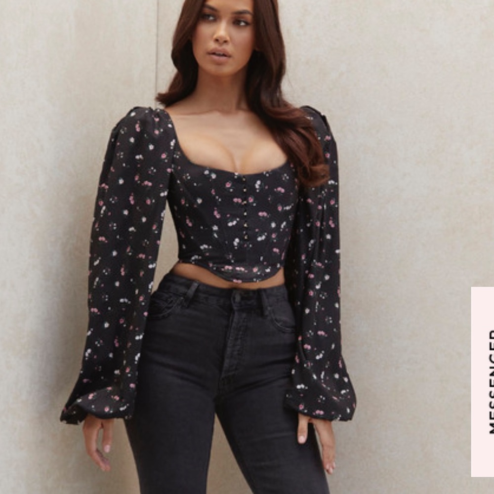 House of CB black floral corset top